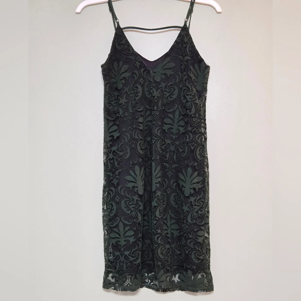 Dex Emerald Green+Black Damask Mesh Mini Dress Sz S Whimsigoth - Picture 4 of 16